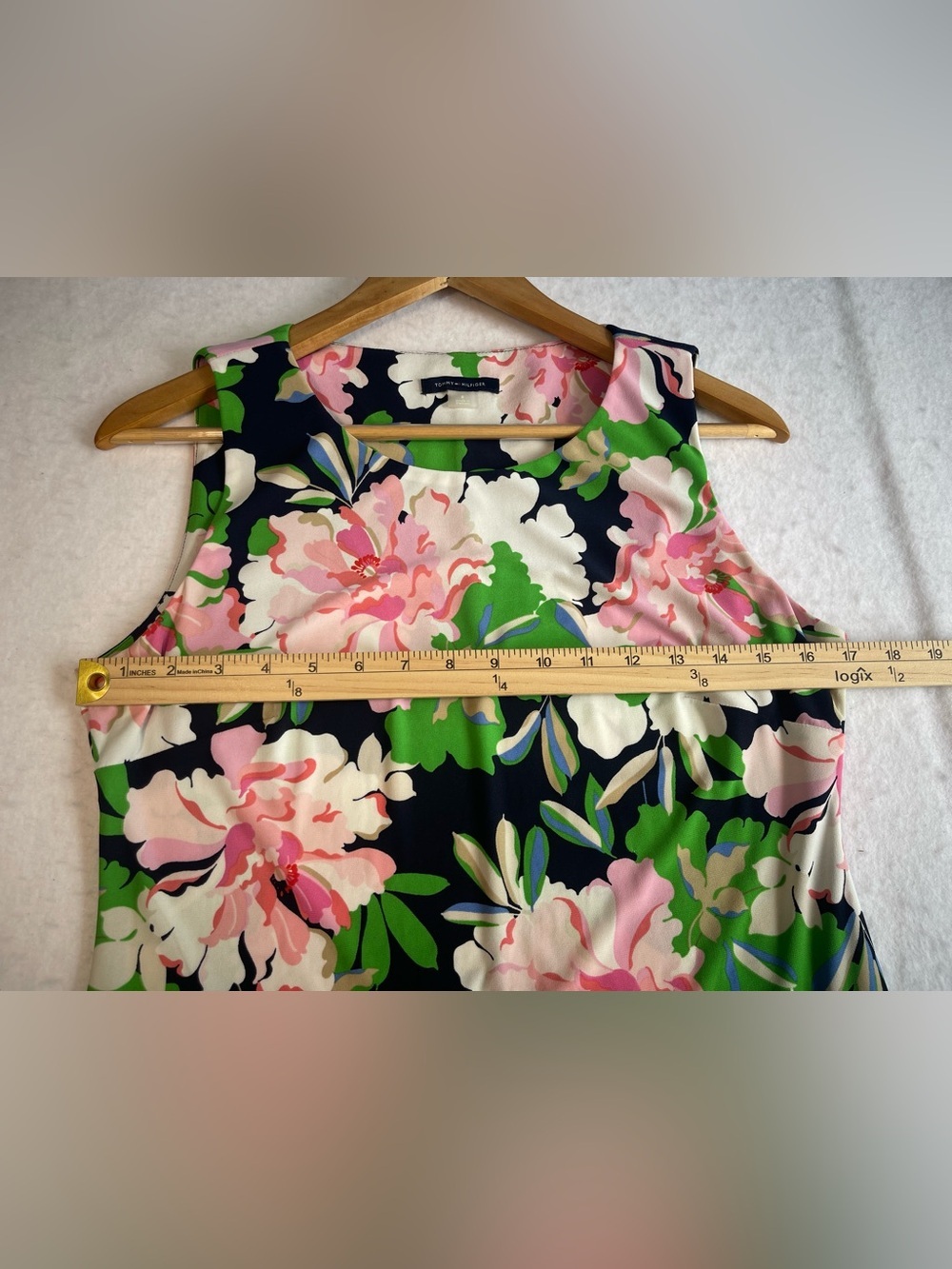 Tommy Hilfiger Floral Sleeveless Shift Dress Size 8 Navy Pink Green Peony Print - Picture 6 of 9